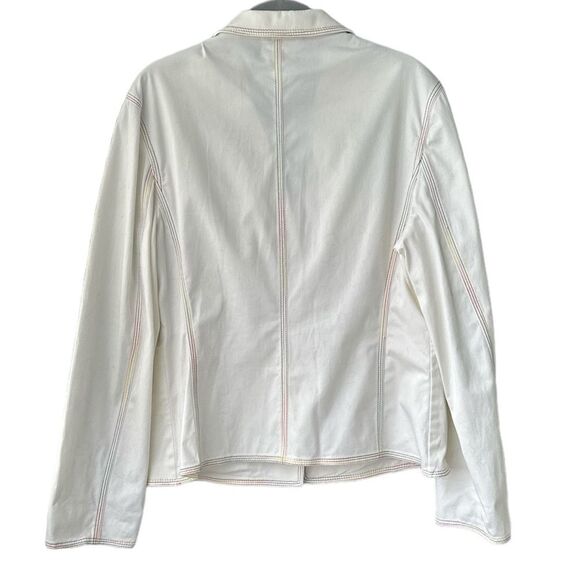 Louis Feraud Paris White Collared Blazer Jacket Rainbow Stitching Size 10 - Picture 2 of 8
